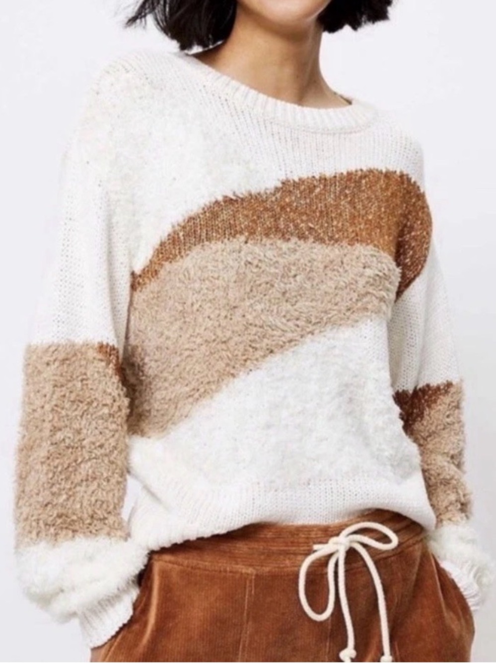 Lou & Grey Colorblock Textured Crewneck Sweater XS